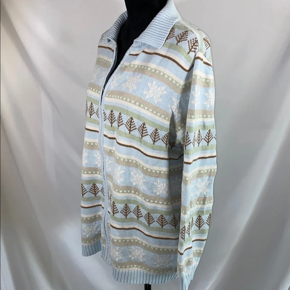 Vintage 90s Cherokee Made in Japan Fair Isle Pastel Knit Zip Cardigan Plus 14W/1